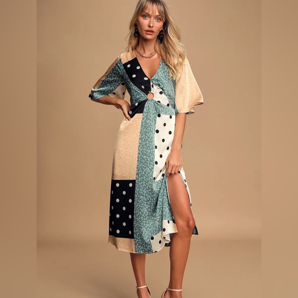 Lulus patchwork polka dot dress